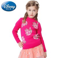 迪士尼正品 迪士尼公主 可爱烂漫泡泡袖玫瑰印花半高领毛衣RD508001