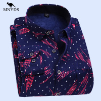 MNYDS/袋鼠 男装长袖加绒印花衬衫 秋冬保暖加厚商务衬衫