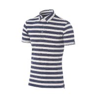 super.natural 瑞士 弹力舒适透气 男子蓝白条纹cool羊毛POLO衫