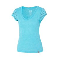 super.natural 瑞士 舒适亲肤 女子浅蓝色cool羊毛V领T恤