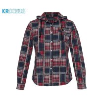 KROCEUS/科诺修思女子户外休闲保暖透气格子连帽长袖衬衫21494