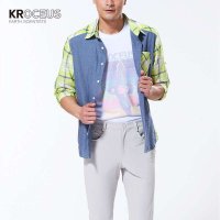 Kroceus科诺修思男式镶拼长袖衬衫COOLMAX纱线抗春夏新品22078