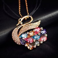 千寻海风(findwind)优雅天鹅施华洛世奇元素水晶毛衣链长项链情人节七夕节圣诞节新年礼物送女友送母亲节礼物