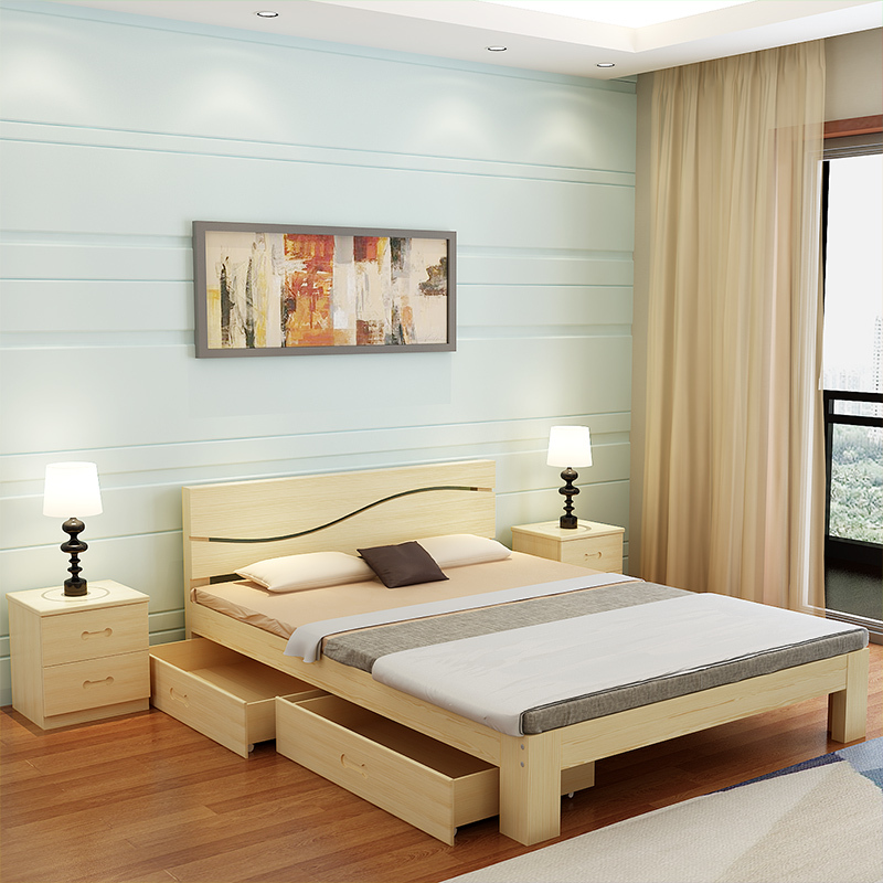 悦含 组装床实木床简约实木床带抽屉板式床简易床储物单人床双人床