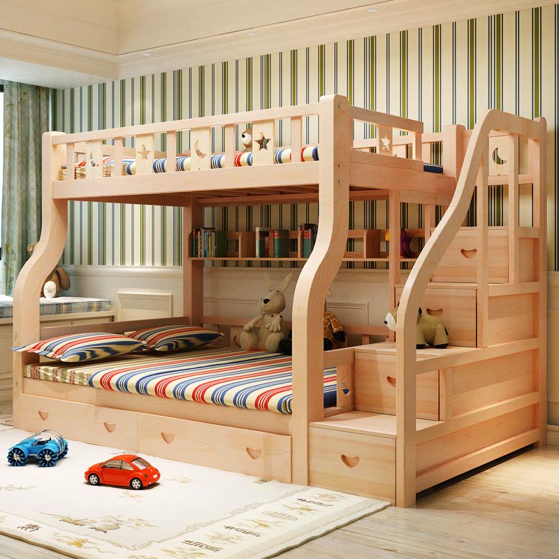 悦含儿童床实木床上下床子母床双层高低床松木两层上下铺 卧室家具组合成人母子床宿舍床图片