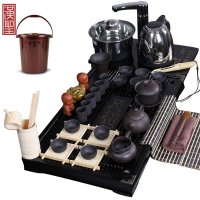 汉圣 马到功成实木茶盘紫砂茶具套装 汝窑定窑陶瓷茶具 自动上水电热炉四合一
