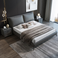 梵宜意式真皮床主卧室婚床1.8米轻奢双人床1.5m软靠科技布艺大床