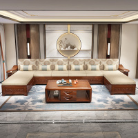 梵宜客厅实木611#沙发大小户型金丝胡桃木转角贵妃现代简约中式家具