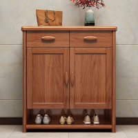 梵宜金丝胡桃木实木鞋柜现代中式双门三门带抽屉储物鞋架