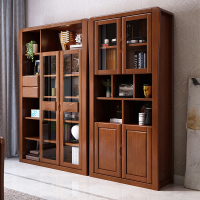 梵宜 书柜 实木书架 收纳储物柜玻璃门文件柜带门书橱自由组合柜子书房精品家具 851#
