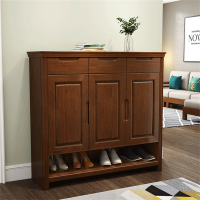 梵宜 鞋柜 实木鞋橱 中式三开门带抽屉玄关防尘鞋柜实木储物收纳柜客厅精品家具618#