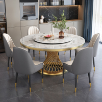 梵宜 轻奢餐桌椅组合圆桌801现代简约岩板圆形带转盘餐厅饭桌