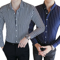 【99元两件衬衫买一送一】古仕卡特GUSSKATER春装新款男士条纹长袖衬衫时尚百搭男士衬衣藏青+黑色