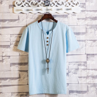 古仕卡特GUSSKATER夏季新款男士港风亚麻短袖t恤韩版潮流学生宽松个性休闲上衣