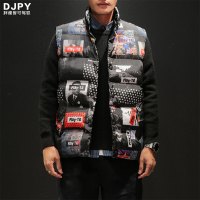 古仕卡特GUSSKATER马甲男秋冬季新款日系复古印花潮流男士坎肩加厚保暖棉背心男