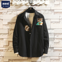 古仕卡特GUSSKATER 春季印花白色长袖衬衫男士加肥大码胖子休闲宽松衬衣韩版潮流男装