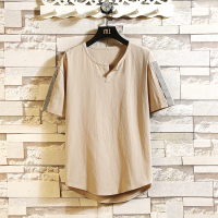 古仕卡特GUSSKATER 日系棉麻短袖体恤宽松大码男装五分袖T恤衫Y727-P30