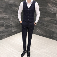 X-MAN2019秋冬新款韩版西服三件套男格子小西装常规日韩潮流三件套装单西 男QT4001-1-TZ305