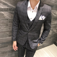 X-MAN2019秋冬新款韩版西服三件套男格子小西装常规日韩潮流三件套装单西 男QT4001-1-TZ305
