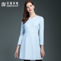 贝瑞英格2015秋冬新品气质名媛通勤V领A字裙针织毛呢秋冬连衣裙
