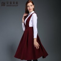 贝瑞英格2015冬季新品通勤OL无袖散摆背带背心连衣裙秋冬女装