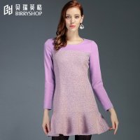 贝瑞英格2015冬季新品长袖收腰显瘦通勤秋冬荷叶边鱼尾毛呢连衣裙