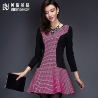 贝瑞英格2015秋冬新品通勤女装显瘦修身长袖荷叶边鱼尾裙连衣裙秋