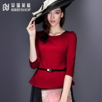 贝瑞英格2015秋冬新品圆领七分袖打底衫弹力修身小上衣女装T恤女