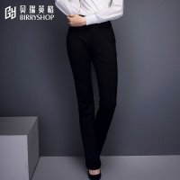 贝瑞英格2015秋冬新品职业女士黑色弹力罗马布微喇叭西裤女长裤