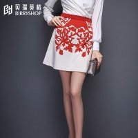 贝瑞英格2015秋冬新品通勤显瘦红白修身半裙印花A字裙半身裙秋冬
