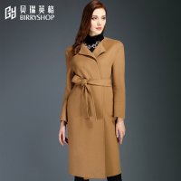 贝瑞英格2015冬季新品气质V领呢子大衣毛呢双面呢外套女中长款