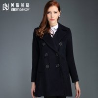 贝瑞英格2015冬季新品双排扣羊毛大码毛呢大衣毛呢外套女中长款