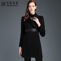 贝瑞英格2015冬季新品羊毛呢子黑色毛呢大衣中长款毛呢外套 女