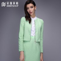 贝瑞英格2015秋装新品女式OL气质花呢箱型百搭秋秋短外套上衣夹克