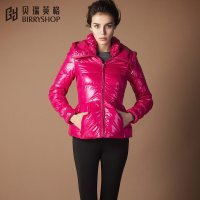 贝瑞英格 女装收腰短款纯色立领百搭修身显瘦外套白鸭绒羽绒服女