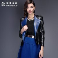 贝瑞英格2015新款短款皮衣女装纯绵羊皮衣女长袖V领通勤夹克上衣