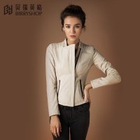 贝瑞英格2015秋装新品真皮皮衣女式短外套长袖收腰绵羊皮机车夹克