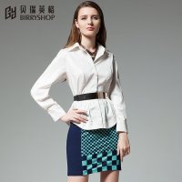 贝瑞英格2016春季新品通勤OL简约打底蜂腰百搭雪纺长袖白衬衫女