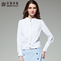 贝瑞英格2016春季新品宽松简约立领打底衫通勤职业长袖白色衬衫女