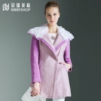 贝瑞英格冬季新品38%羊毛淑女羔羊毛修身收身呢子大衣毛呢外套女