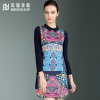 贝瑞英格2016秋冬新品中长款淑女翻领衬衫领宽松中腰A字连衣裙