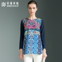 贝瑞英格2016秋冬新品宽松淑女通勤A字型桃心鸡心领印花上衣T桖女