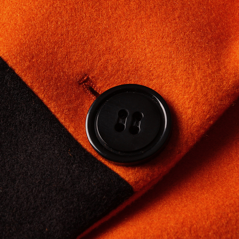 贝瑞英格2017新款羊毛西装领撞色宽松橙色毛呢外套大衣女中长款