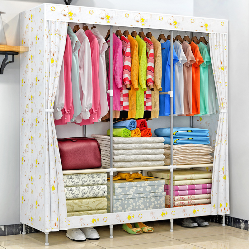 蜗家大号三挂杆布衣柜简易衣柜加厚面料布衣橱1407