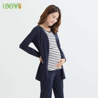 爱倍儿哺乳上衣外出秋装时尚新款 长袖气质三件套纯棉条纹喂奶衣AA711