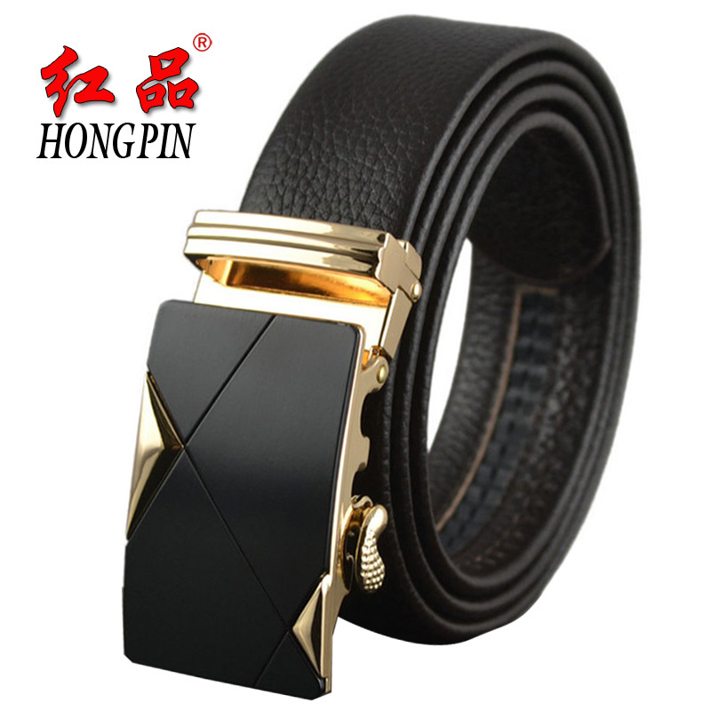 红品 男士头层自动扣真皮皮带 男式皮带牛皮腰带皮 头层自动扣软皮带 金色扣头帅气皮带