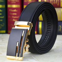 男士真皮皮带 青年真牛皮自动扣男士腰带 红品HONGPIN男式休闲裤带男 韩版时尚新潮简约男生潮流商务黑色系百搭流行皮带