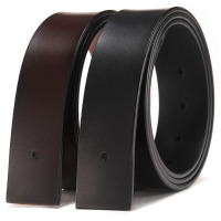 红品HONGPIN 男式针扣皮带 男士真皮无头带身条 时尚百搭单独带身牛皮不含扣头真皮裤腰带 软面黑棕色3.8CM宽皮带
