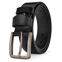 礼盒装 红品HONGPIN 男式针扣皮带 男士真皮腰带 时尚百搭韩版款牛皮中青年商务复古真皮裤腰带 休闲潮流软面针扣皮带