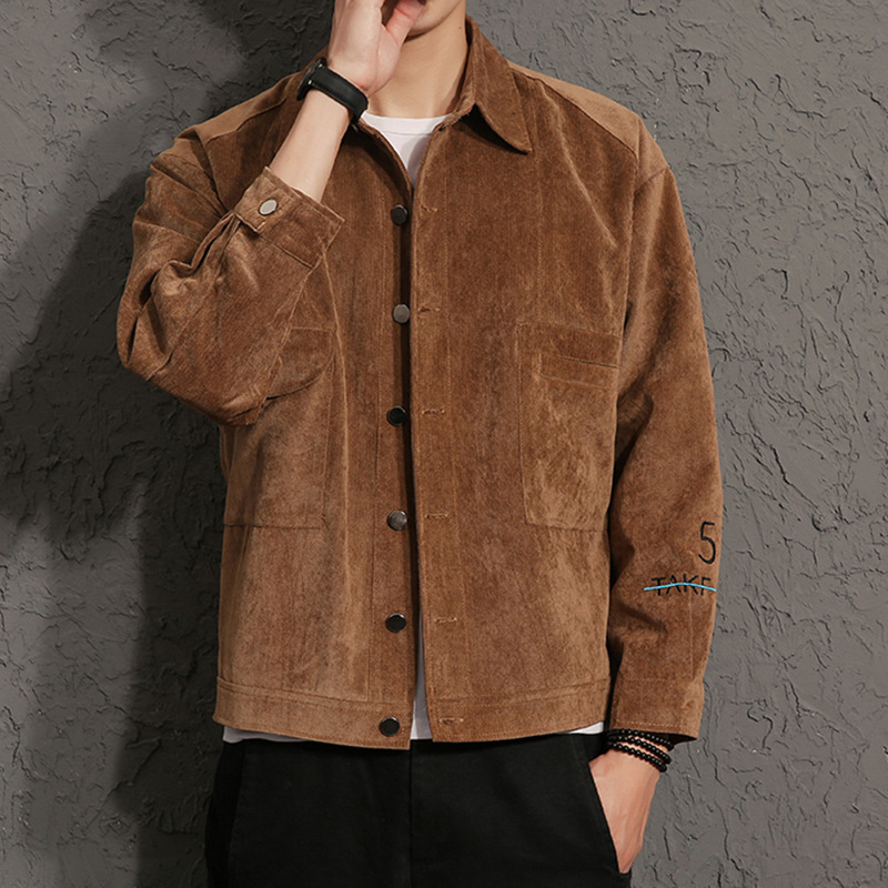 幸福时光秋季新品男装印花灯芯绒夹克衫灰墙